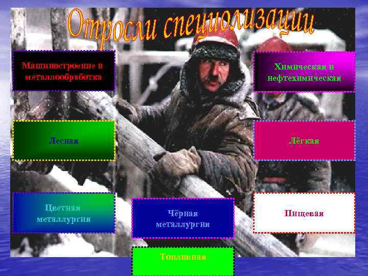 Машиностроение и металлообработка Химическая и нефтехимическая Лесная Лёгкая Цветная металлургия Чёрная металлургия Топливная Пищевая
