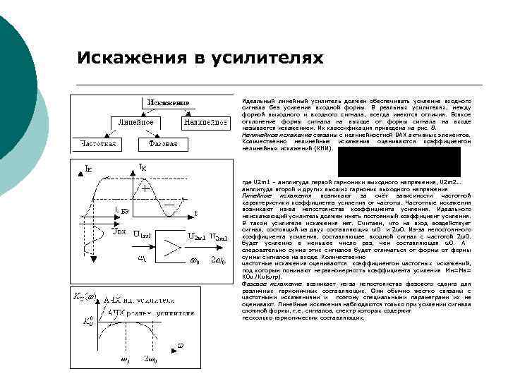 Искажения в усилителях вызваны присутствием в схемах реактивных элементов