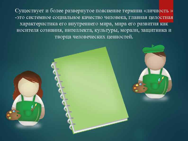 Существует и более развернутое пояснение термина «личность » -это системное социальное качество человека, главная
