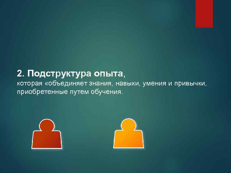 2. Подструктура опыта, которая «объединяет знания, навыки, умения и привычки, приобретенные путем обучения. 