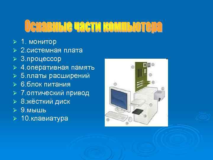 Ø Ø Ø Ø Ø 1. монитор 2. системная плата 3. процессор 4. оперативная