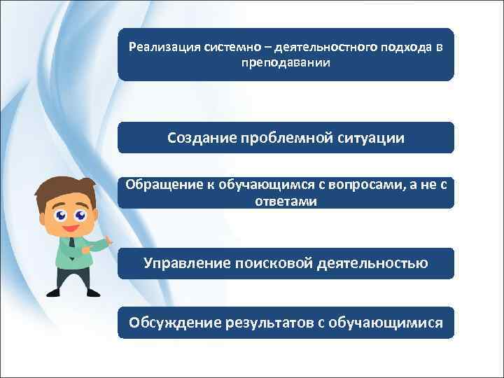 Реализация системно – деятельностного подхода в преподавании Создание проблемной ситуации Обращение к обучающимся с