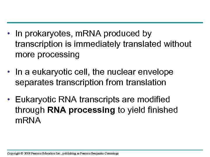  • In prokaryotes, m. RNA produced by transcription is immediately translated without more