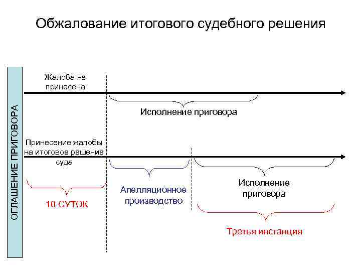 Обжалование итогового судебного решения ОГЛАШЕНИЕ ПРИГОВОРА Жалоба не принесена Исполнение приговора Принесение жалобы на