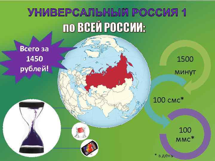 по ВСЕЙ РОССИИ: Всего за 1450 рублей! 1500 минут 100 смс* 100 ммс* *