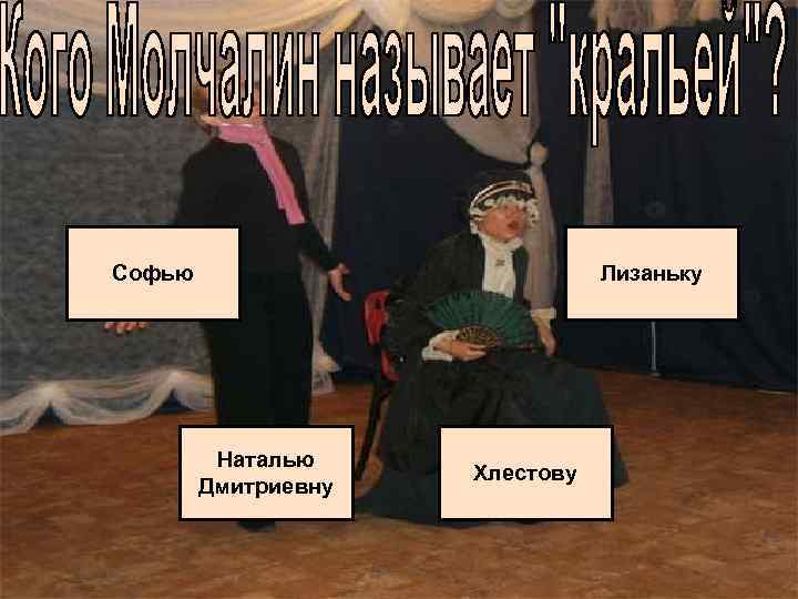 Софью Лизаньку Наталью Дмитриевну Хлестову 