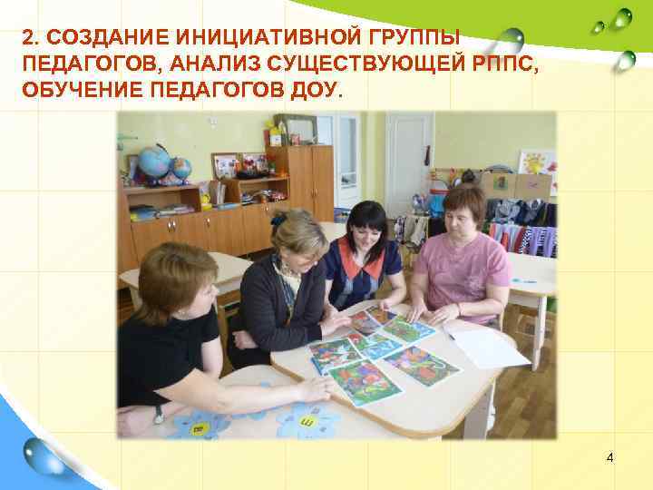 2. СОЗДАНИЕ ИНИЦИАТИВНОЙ ГРУППЫ ПЕДАГОГОВ, АНАЛИЗ СУЩЕСТВУЮЩЕЙ РППС, ОБУЧЕНИЕ ПЕДАГОГОВ ДОУ. 4 