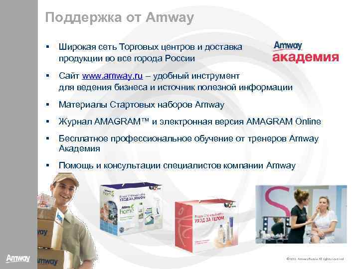 Поддержка от Amway § Широкая сеть Торговых центров и доставка продукции во все города