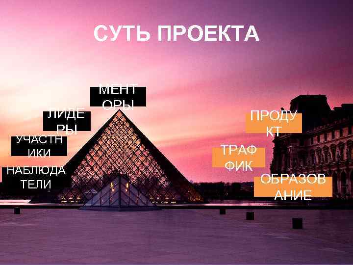 СУТЬ ПРОЕКТА ЛИДЕ РЫ УЧАСТН ИКИ НАБЛЮДА ТЕЛИ МЕНТ ОРЫ ПРОДУ КТ ТРАФ ФИК