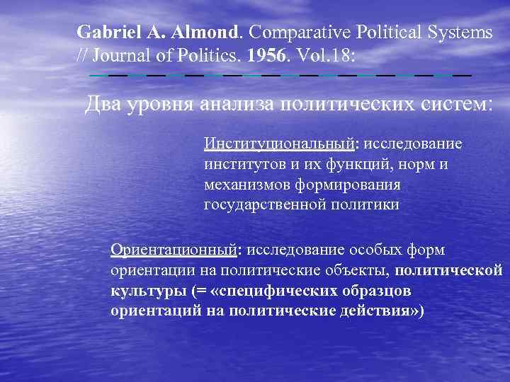 Gabriel A. Almond. Comparative Political Systems // Journal of Politics. 1956. Vol. 18: Два