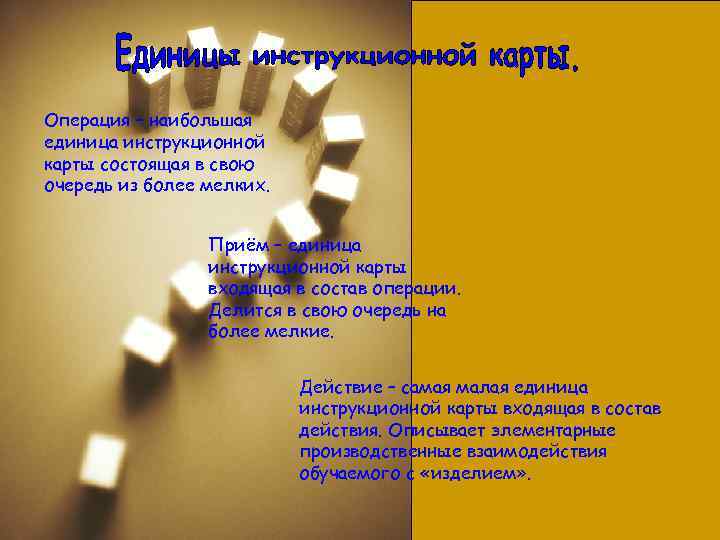 Операция – наибольшая единица инструкционной карты состоящая в свою очередь из более мелких. Приём