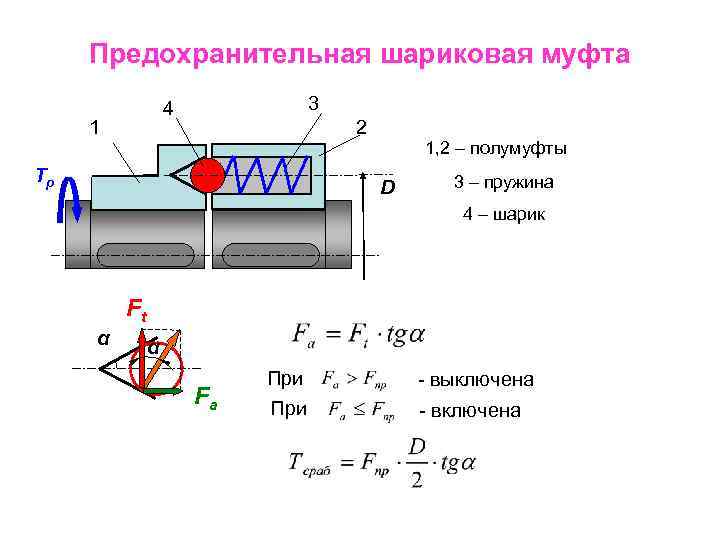 Предохранительная шариковая муфта 3 4 1 2 Tр 1, 2 – полумуфты D 3