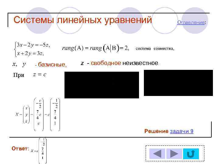 Системы линейных уравнений - базисные, z Оглавление: z - свободное неизвестное. При Решение задачи