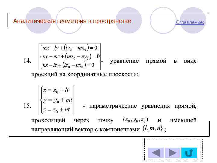Аналитическая геометрия в пространстве Оглавление: 
