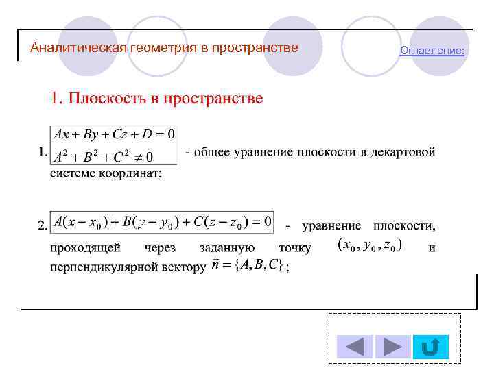 Аналитическая геометрия в пространстве Оглавление: 