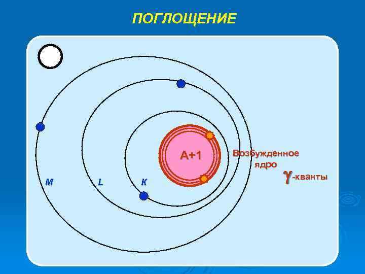 ПОГЛОЩЕНИЕ А+1 M L К Возбужденное ядро -кванты 
