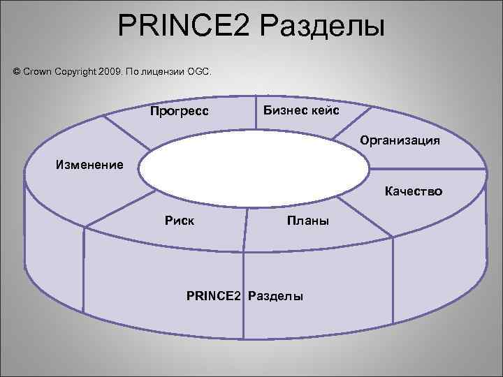PRINCE 2 Разделы © Crown Copyright 2009. По лицензии OGC. Прогресс Бизнес кейс Организация