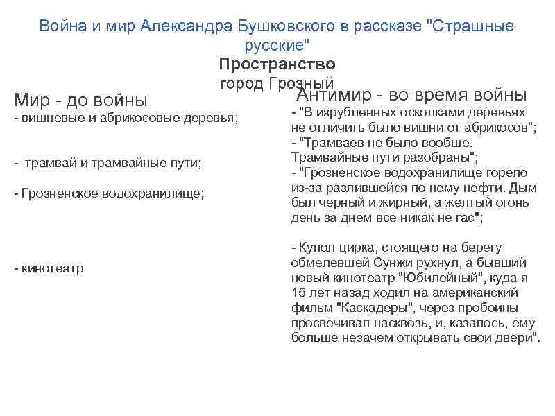 Война и мир Александра Бушковского в рассказе 