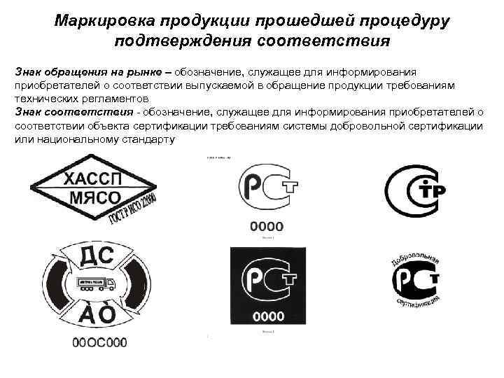 Маркировка продукции прошедшей процедуру подтверждения соответствия Знак обращения на рынке – обозначение, служащее для