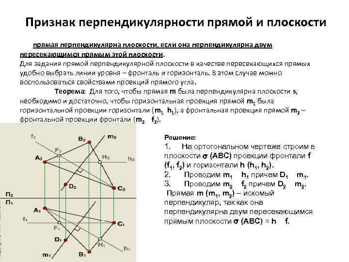 Условия взаимной принадлежности точек прямых и плоскостей на комплексном чертеже