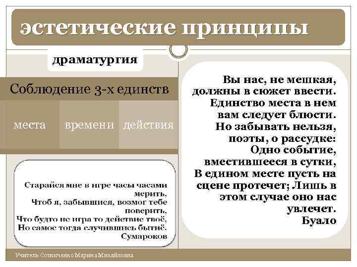 Эстетические принципы. Принципы драматургии. Единства времени действия. Единство времени места и действия таблица.