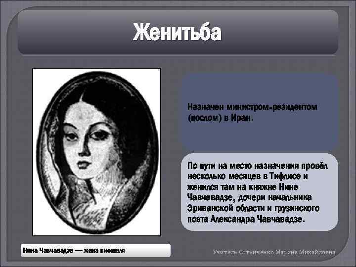 Женитьба Назначен министром-резидентом (послом) в Иран. По пути на место назначения провёл несколько месяцев