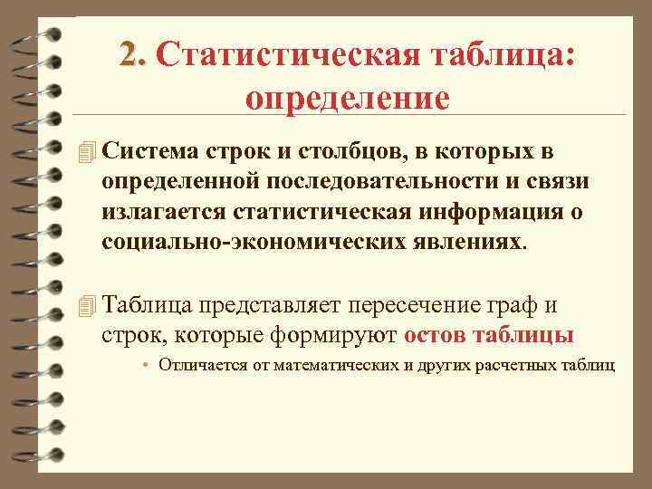 2. Статистическая таблица: определение 4 Система строк и столбцов, в которых в определенной последовательности