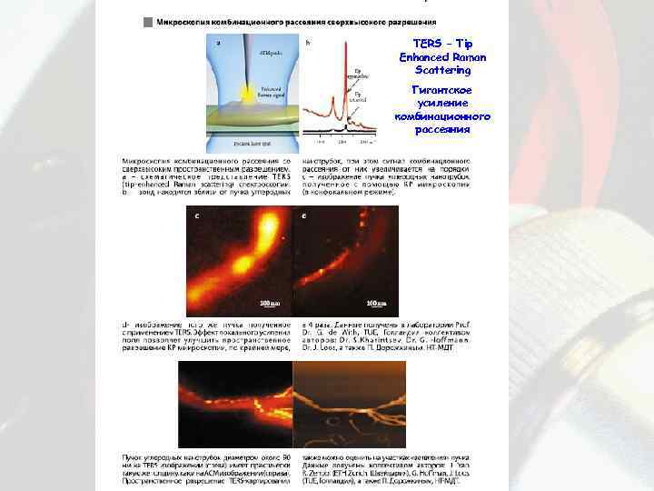 TERS – Tip Enhanced Raman Scattering Гигантское усиление комбинационного рассеяния 