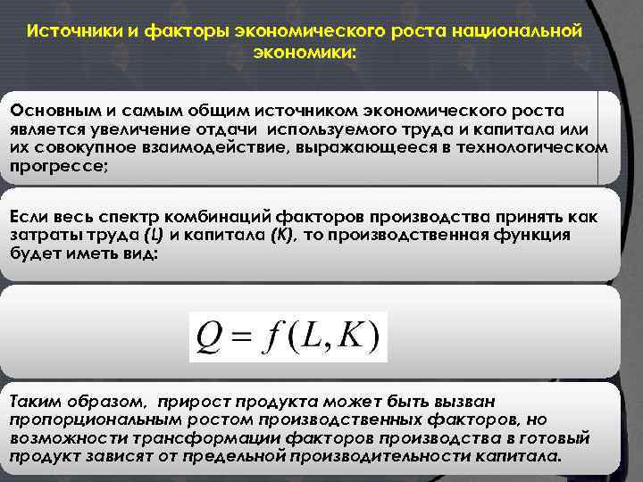 Источники и факторы экономического роста национальной экономики: Основным и самым общим источником экономического роста