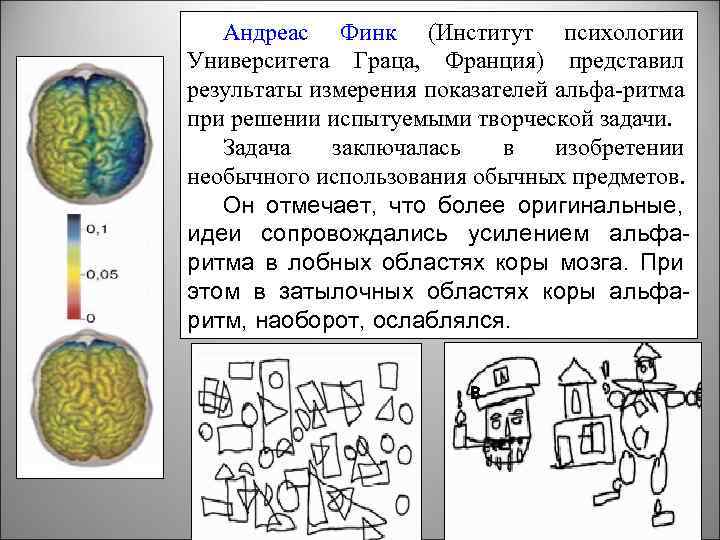 Андреас Финк (Институт психологии Университета Граца, Франция) представил результаты измерения показателей альфа-ритма при решении