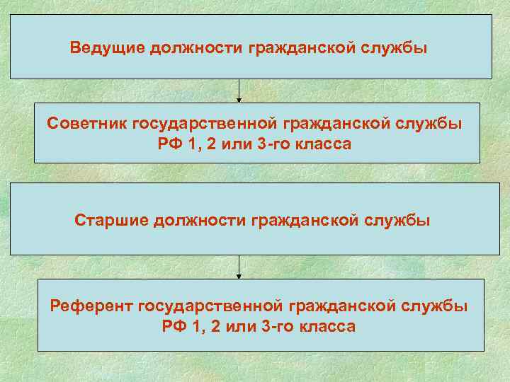 Ведущие должности гражданской службы Советник государственной гражданской службы РФ 1, 2 или 3 го