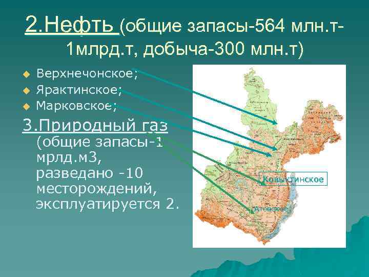 2. Нефть (общие запасы-564 млн. т1 млрд. т, добыча-300 млн. т) u u u