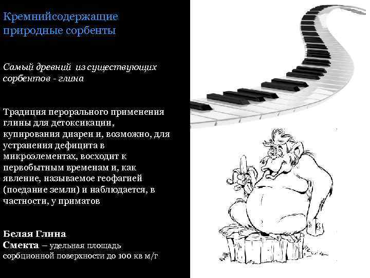 Кремнийсодержащие природные сорбенты Самый древний из существующих сорбентов - глина Традиция перорального применения глины