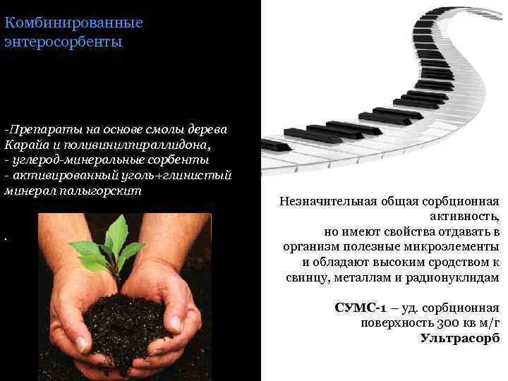 Комбинированные энтеросорбенты -Препараты на основе смолы дерева Карайа и поливинилпираллидона, - углерод-минеральные сорбенты -