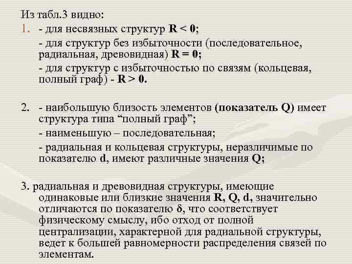 Из табл. 3 видно: 1. - для несвязных структур R < 0; - для