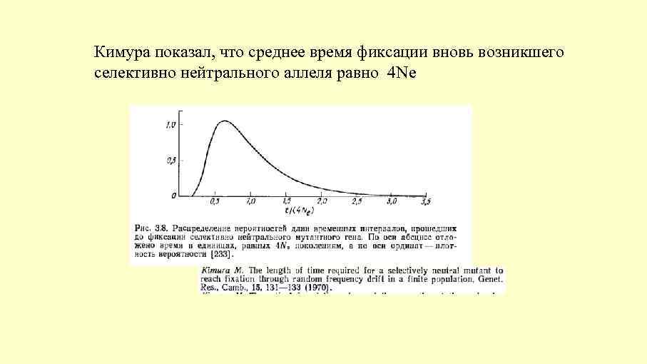 Кимура показал, что среднее время фиксации вновь возникшего селективно нейтрального аллеля равно 4 Ne