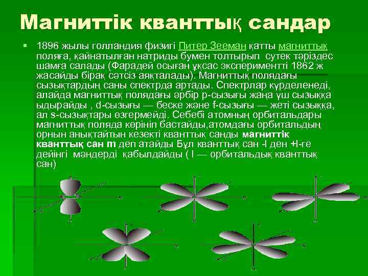 Магниттік кванттық сандар § 1896 жылы голландия физигі Питер Зееман қатты магниттық поляға, қайнатылған