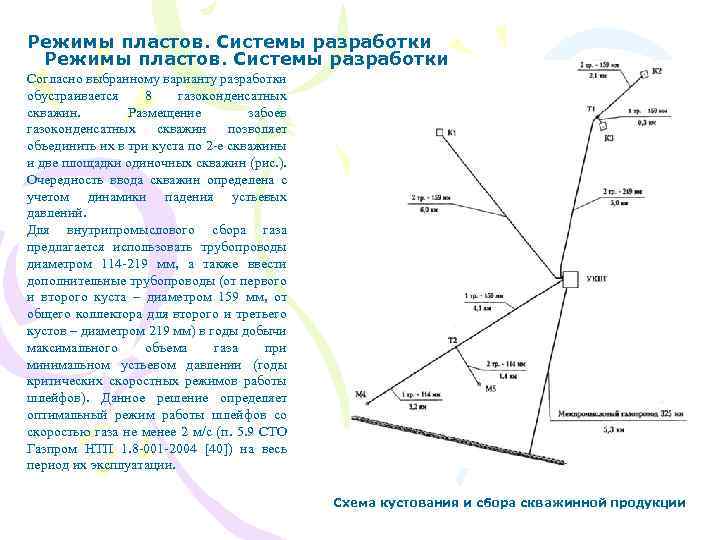 Режимы пластов. Системы разработки Согласно выбранному варианту разработки обустраивается 8 газоконденсатных скважин. Размещение забоев