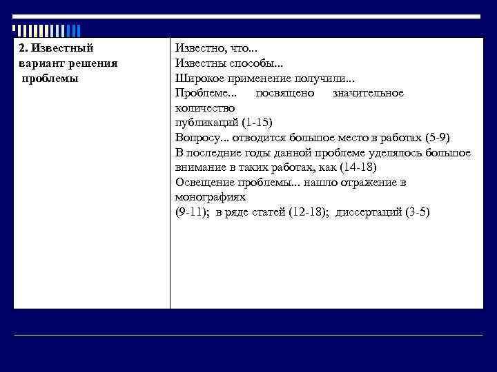 2. Известный вариант решения проблемы Известно, что. . . Известны способы. . . Широкое