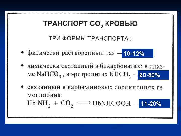 Перенос кислорода и углекислого газа. Формы транспорта углекислого газа. Транспорт углекислого газа кровью. Основные формы транспорта углекислого газа кровью. Транспорт углекислоты кровью физиология.