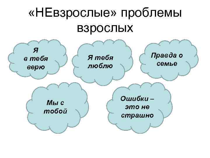  «НЕвзрослые» проблемы взрослых Я в тебя верю Мы с тобой Я тебя люблю