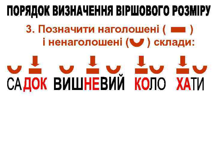 3. Позначити наголошені ( ) і ненаголошені ( ) склади: 