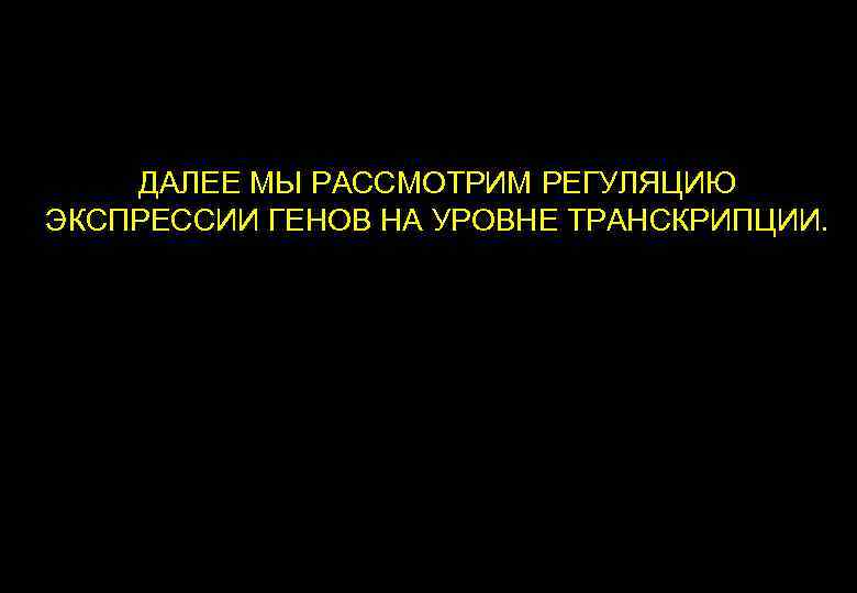 ДАЛЕЕ МЫ РАССМОТРИМ РЕГУЛЯЦИЮ ЭКСПРЕССИИ ГЕНОВ НА УРОВНЕ ТРАНСКРИПЦИИ. 