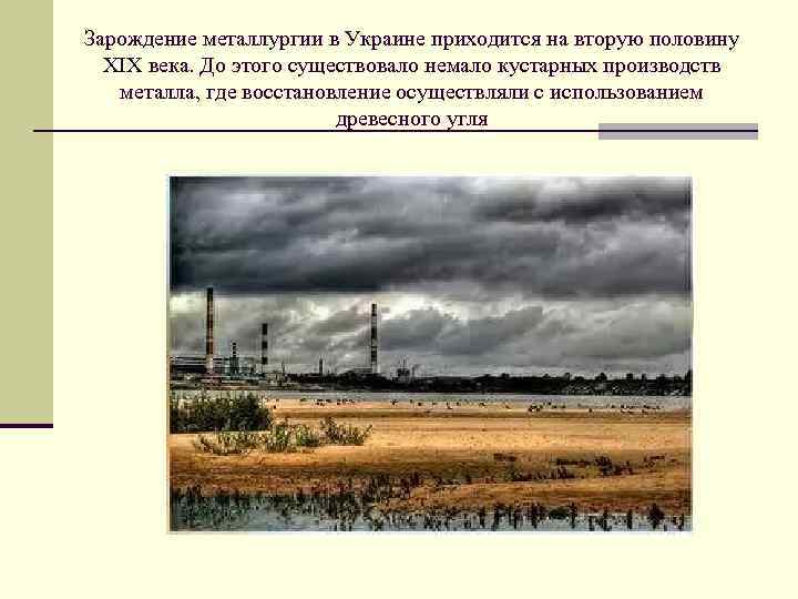 Зарождение металлургии в Украине приходится на вторую половину XIX века. До этого существовало немало