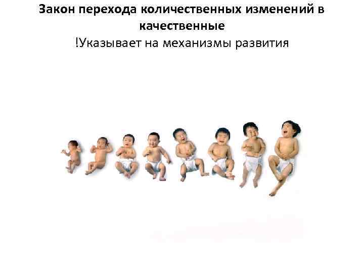 Закон перехода количественных изменений в качественные !Указывает на механизмы развития 