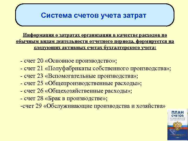Система счетов учета затрат Информация о затратах организации в качестве расходов по обычным видам