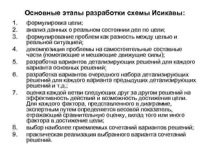 Основные этапы разработки схемы Исикавы: 1. 2. 3. 4. 5. 6. 7. 8. 9.