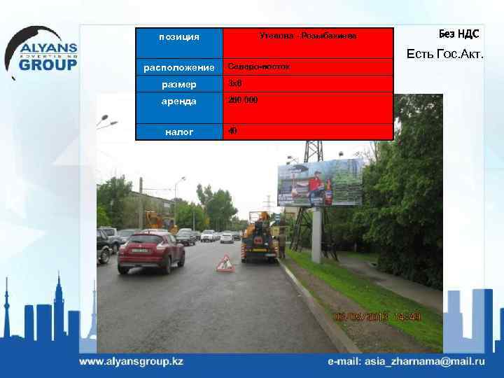 Утепова - Розыбакиева позиция Без НДС Есть Гос. Акт. расположение Северо-восток размер 3 х6