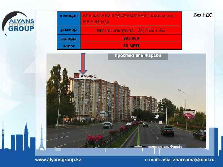 позиция АЛЬ-ФАРАБИ ВОДОЗАБОРНАЯ ( Баганашил) ЖК А-ЭЛИТА размер Металлокаркас. 21, 75 м х 3