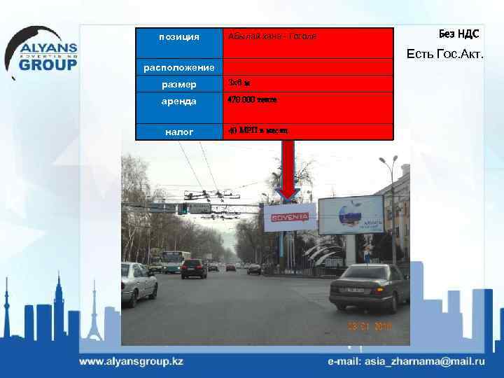 позиция Абылай хана - Гоголя Без НДС Есть Гос. Акт. расположение размер 3 х6